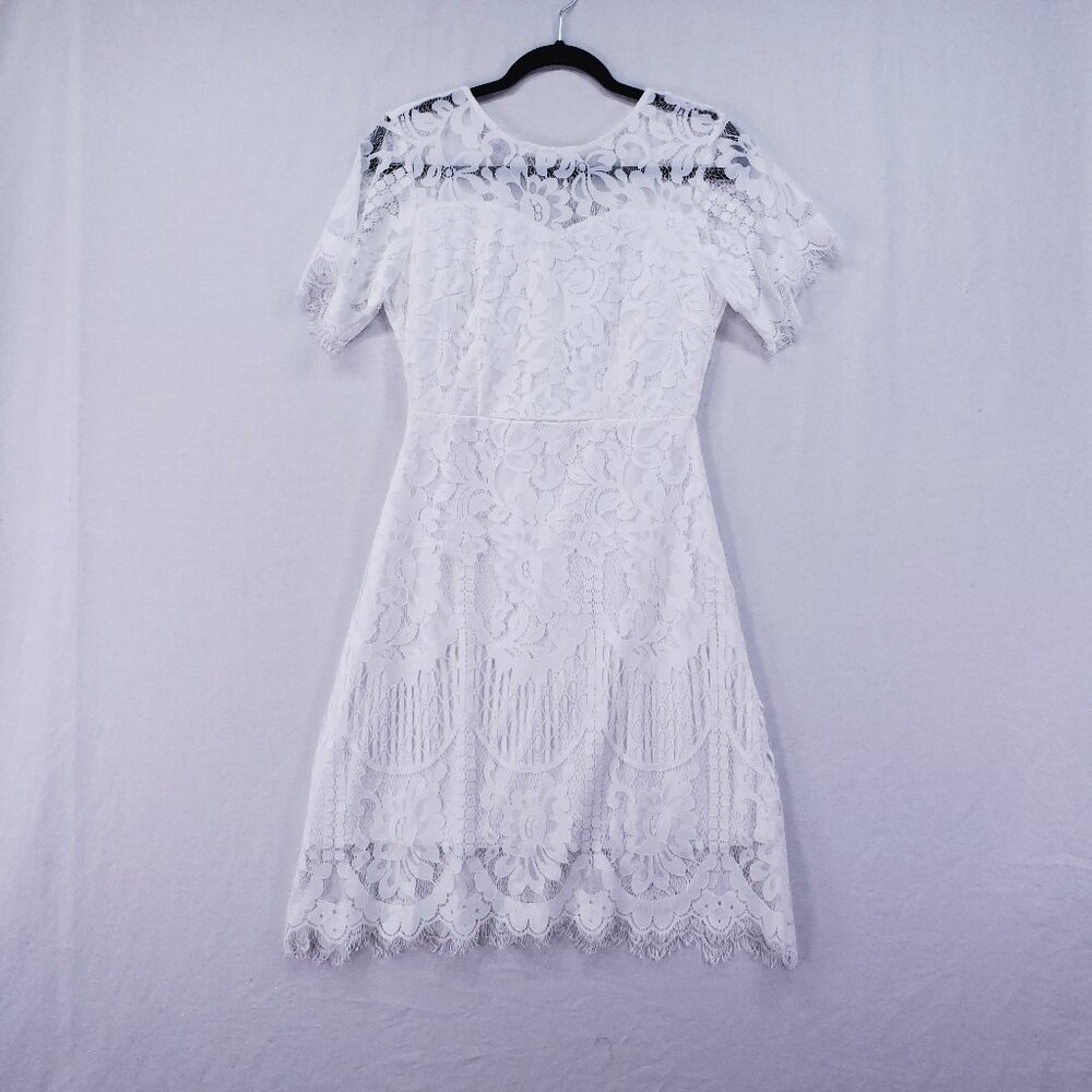 MSLG Elegant Formal White Lace Dress Size S Party Short Mini Evening